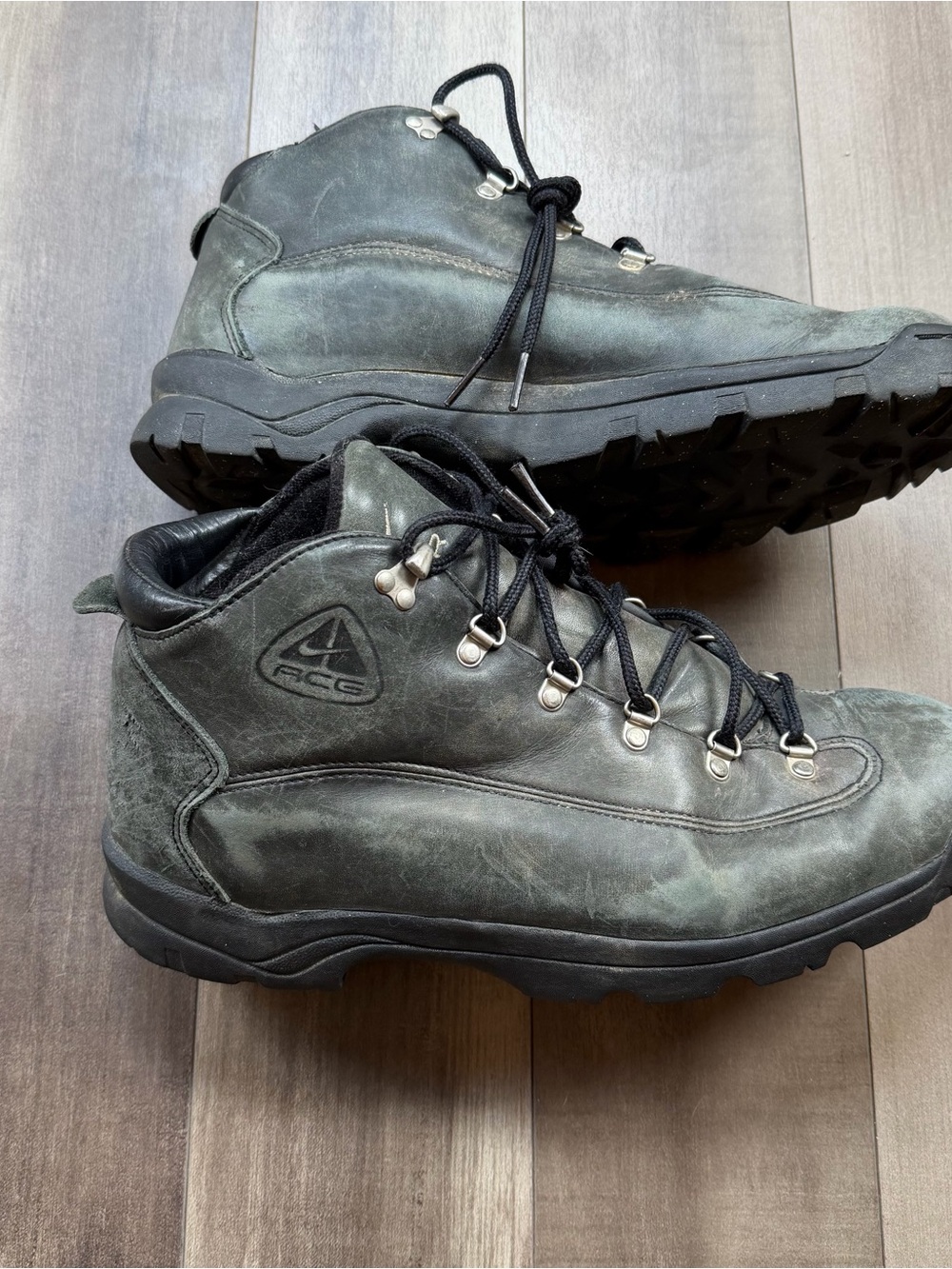 Vintage 90s Nike Air ACG Gray Leather Hiking Combat Boots Size 12 Outdoor